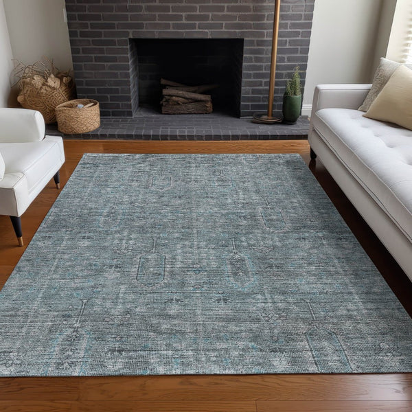 HomeRoots 10' X 14' Teal and Gray Southwestern Area Rug - Washable, UV Protected, and Stain Resistant Design! 665451