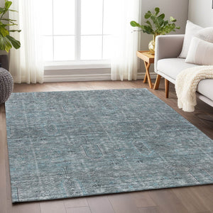HomeRoots 10' X 14' Teal and Gray Southwestern Area Rug - Washable, UV Protected, and Stain Resistant Design! 665451