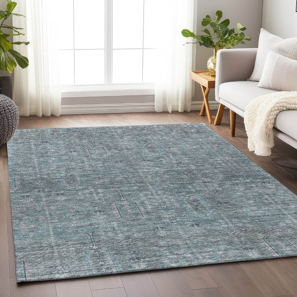 HomeRoots 10' X 14' Teal and Gray Southwestern Area Rug - Washable, UV Protected, and Stain Resistant Design! 665451
