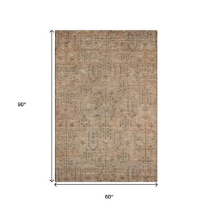 HomeRoots 5' X 8' Southwestern Terra Cotta & Copper Washable Area Rug - UV Protected for High-Traffic Spaces 665453