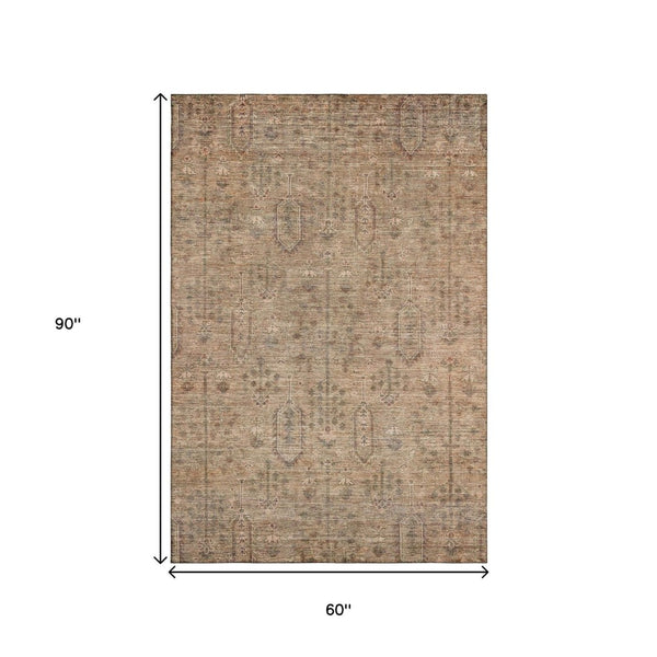 HomeRoots 5' X 8' Southwestern Terra Cotta & Copper Washable Area Rug - UV Protected for High-Traffic Spaces 665453
