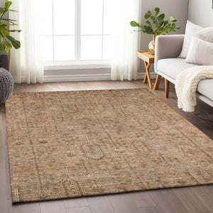 HomeRoots 5' X 8' Southwestern Terra Cotta & Copper Washable Area Rug - UV Protected for High-Traffic Spaces 665453