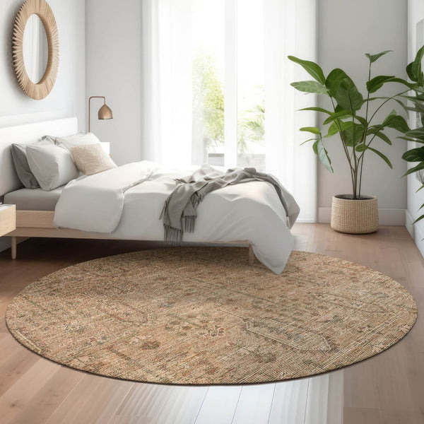 HomeRoots 8' Terra Cotta and Copper Round Rug - Washable, UV-Protected, Stain-Resistant for High-Traffic Areas 665454