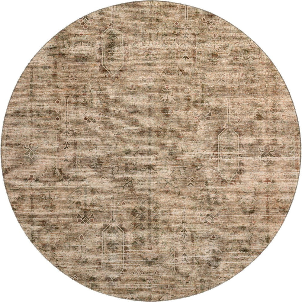 HomeRoots 8' Terra Cotta and Copper Round Rug - Washable, UV-Protected, Stain-Resistant for High-Traffic Areas 665454