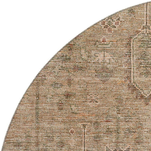 HomeRoots 8' Terra Cotta and Copper Round Rug - Washable, UV-Protected, Stain-Resistant for High-Traffic Areas 665454