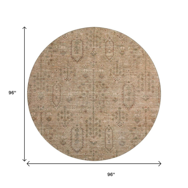 HomeRoots 8' Terra Cotta and Copper Round Rug - Washable, UV-Protected, Stain-Resistant for High-Traffic Areas 665454