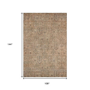 HomeRoots 9' X 12' Southwestern Washable Area Rug in Terra Cotta & Copper - UV Protected, Easy-Care Charm 665456