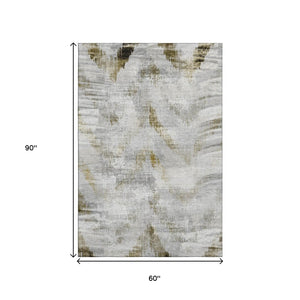 HomeRoots 5' X 8' Stylish Taupe Gray and Brown Abstract Area Rug – Washable, UV Protected, Stain Resistant Design 665467