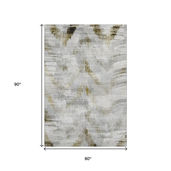 HomeRoots 5' X 8' Stylish Taupe Gray and Brown Abstract Area Rug – Washable, UV Protected, Stain Resistant Design 665467