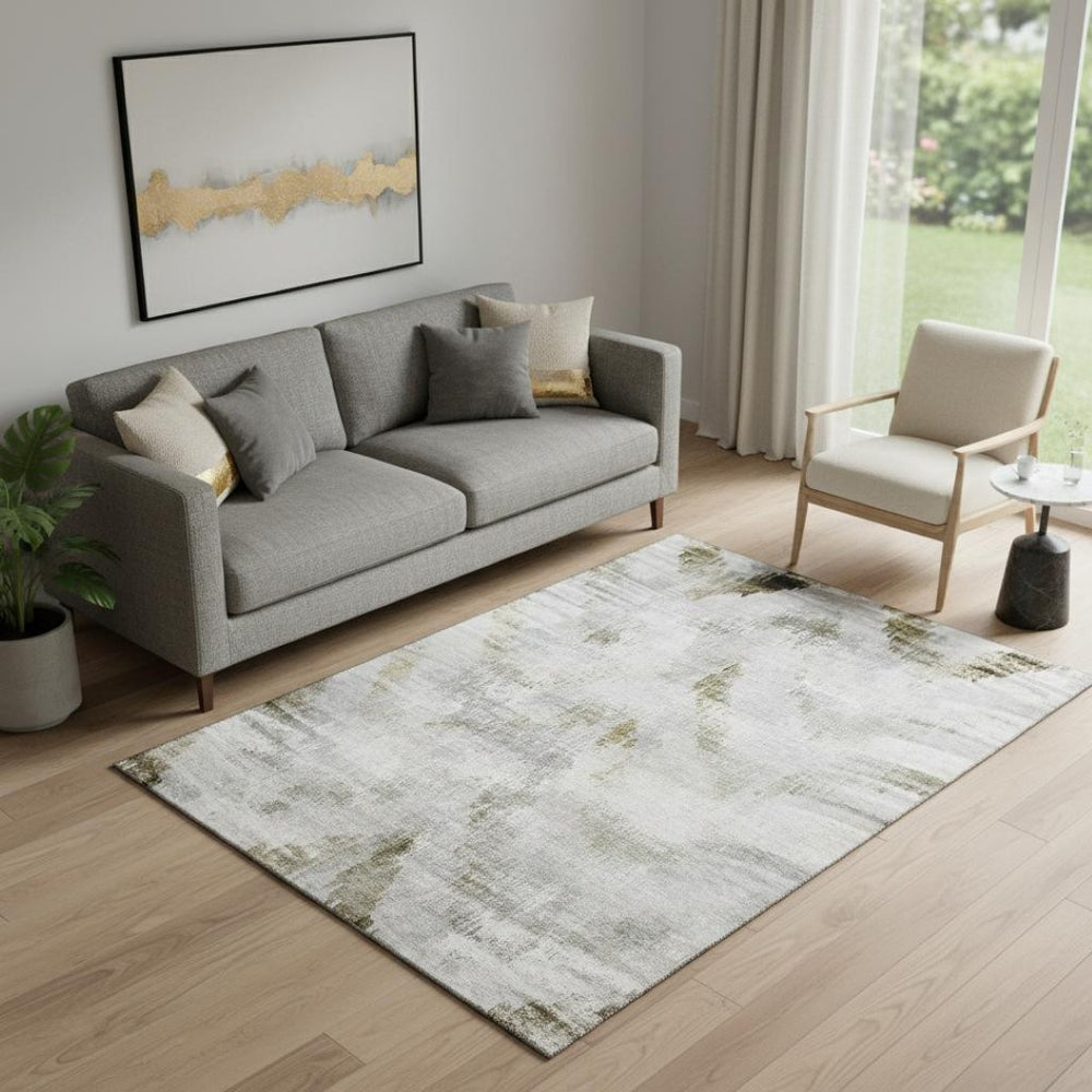 HomeRoots 5' X 8' Stylish Taupe Gray and Brown Abstract Area Rug – Washable, UV Protected, Stain Resistant Design 665467