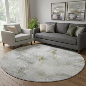 HomeRoots 8' Stylish Taupe Gray & Brown Abstract Washable Round Rug - UV Protected, Stain-Resistant Design! 665468
