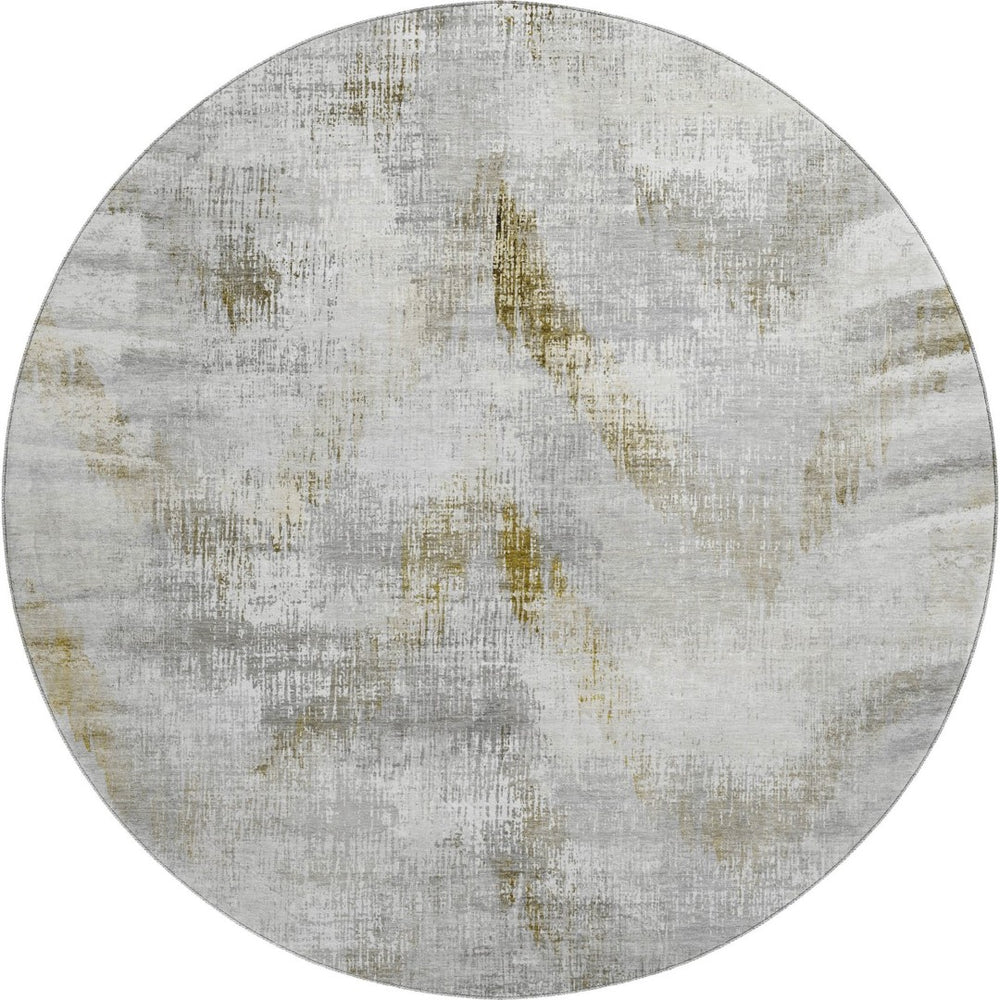 HomeRoots 8' Stylish Taupe Gray & Brown Abstract Washable Round Rug - UV Protected, Stain-Resistant Design! 665468