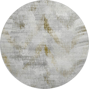 HomeRoots 8' Stylish Taupe Gray & Brown Abstract Washable Round Rug - UV Protected, Stain-Resistant Design! 665468