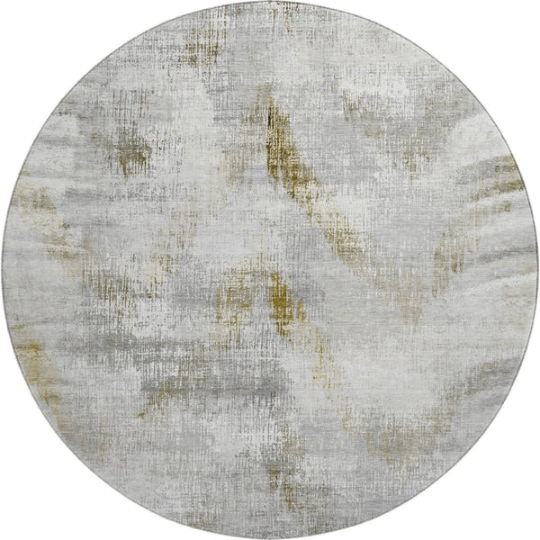 HomeRoots 8' Stylish Taupe Gray & Brown Abstract Washable Round Rug - UV Protected, Stain-Resistant Design! 665468