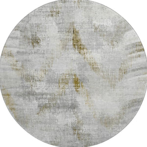 HomeRoots 8' Stylish Taupe Gray & Brown Abstract Washable Round Rug - UV Protected, Stain-Resistant Design! 665468