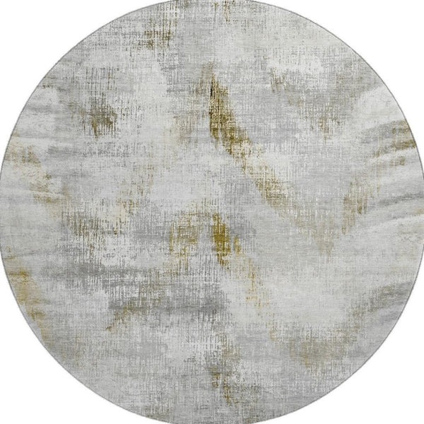 HomeRoots 8' Stylish Taupe Gray & Brown Abstract Washable Round Rug - UV Protected, Stain-Resistant Design! 665468