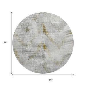 HomeRoots 8' Stylish Taupe Gray & Brown Abstract Washable Round Rug - UV Protected, Stain-Resistant Design! 665468