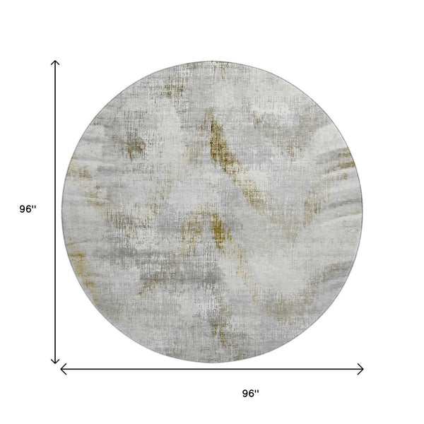 HomeRoots 8' Stylish Taupe Gray & Brown Abstract Washable Round Rug - UV Protected, Stain-Resistant Design! 665468