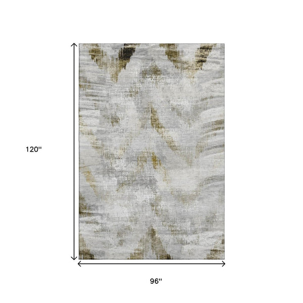 HomeRoots 8' X 10' Taupe Gray & Brown Abstract Area Rug - Washable, UV Protected & Stylish for Every Home 665469