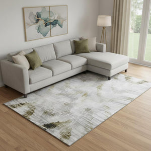 HomeRoots 9' X 12' Modern Taupe Gray & Brown Abstract Washable Area Rug with UV Protection for Homes 665470