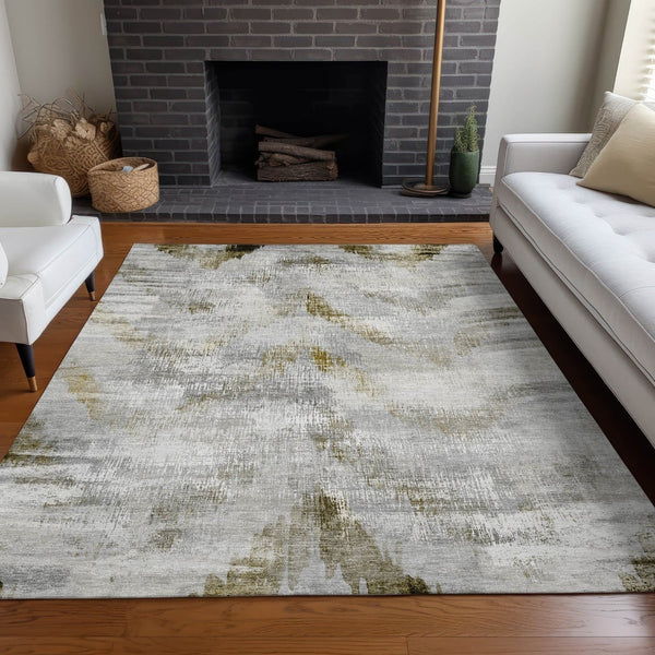 HomeRoots 10' X 14' Stylish Taupe Gray & Brown Abstract Washable Area Rug with UV Protection for Modern Homes 665471