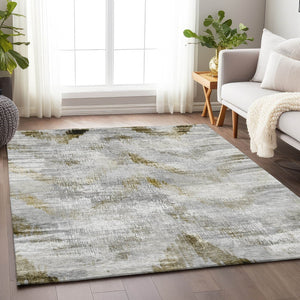 HomeRoots 10' X 14' Stylish Taupe Gray & Brown Abstract Washable Area Rug with UV Protection for Modern Homes 665471