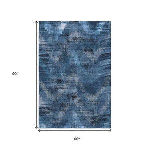 HomeRoots 5' X 8' Stylish Blue Ivory Charcoal Abstract Washable Area Rug with UV Protection for All Spaces 665473