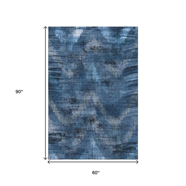 HomeRoots 5' X 8' Stylish Blue Ivory Charcoal Abstract Washable Area Rug with UV Protection for All Spaces 665473