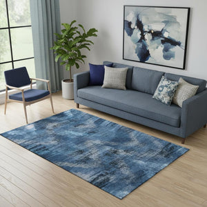 HomeRoots 5' X 8' Stylish Blue Ivory Charcoal Abstract Washable Area Rug with UV Protection for All Spaces 665473