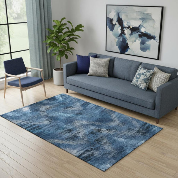 HomeRoots 5' X 8' Stylish Blue Ivory Charcoal Abstract Washable Area Rug with UV Protection for All Spaces 665473