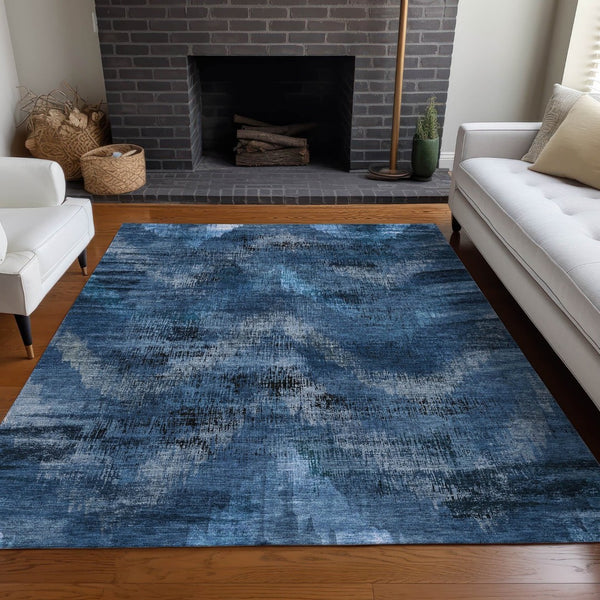 HomeRoots 5' X 8' Stylish Blue Ivory Charcoal Abstract Washable Area Rug with UV Protection for All Spaces 665473