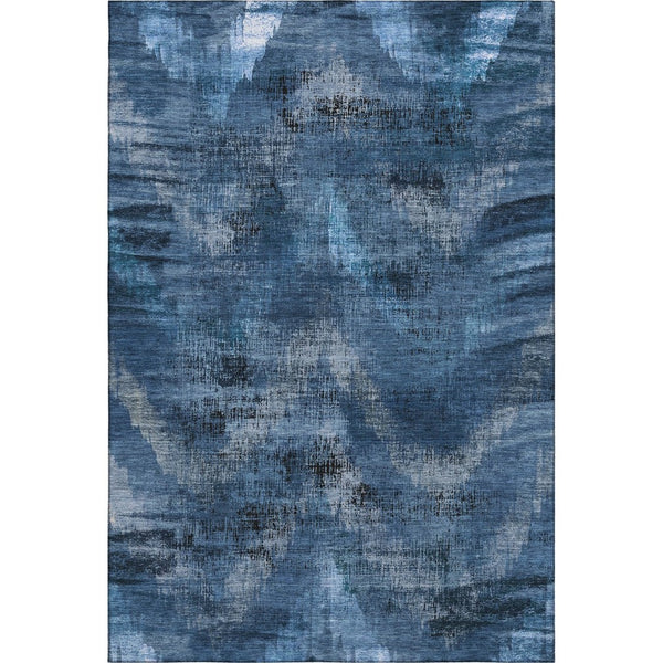 HomeRoots 5' X 8' Stylish Blue Ivory Charcoal Abstract Washable Area Rug with UV Protection for All Spaces 665473
