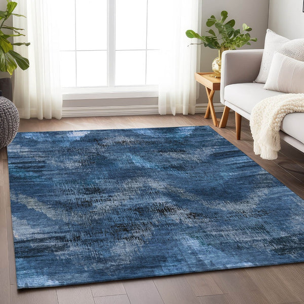 HomeRoots 5' X 8' Stylish Blue Ivory Charcoal Abstract Washable Area Rug with UV Protection for All Spaces 665473
