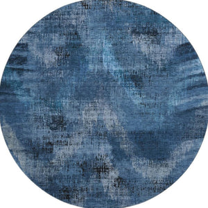 HomeRoots 8' Blue Ivory and Charcoal Abstract Round Rug - Washable, UV Protected, Stylish & Durable Design 665474