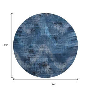 HomeRoots 8' Blue Ivory and Charcoal Abstract Round Rug - Washable, UV Protected, Stylish & Durable Design 665474