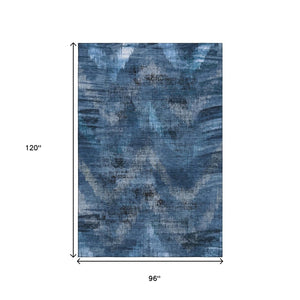 HomeRoots 8' X 10' Abstract Washable Area Rug in Blue, Ivory, & Charcoal - Stain-Resistant, UV Protected Design 665475