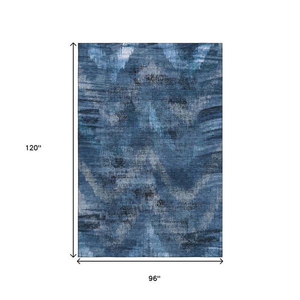 HomeRoots 8' X 10' Abstract Washable Area Rug in Blue, Ivory, & Charcoal - Stain-Resistant, UV Protected Design 665475