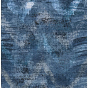 HomeRoots 8' X 10' Abstract Washable Area Rug in Blue, Ivory, & Charcoal - Stain-Resistant, UV Protected Design 665475