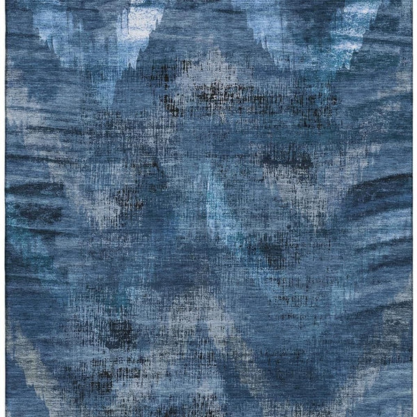 HomeRoots 8' X 10' Abstract Washable Area Rug in Blue, Ivory, & Charcoal - Stain-Resistant, UV Protected Design 665475
