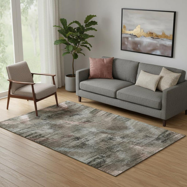 HomeRoots 5' X 8' Stylish Brown Salmon & Gray Abstract Washable Area Rug with UV Protection for All Rooms 665479