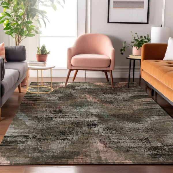 HomeRoots 5' X 8' Stylish Brown Salmon & Gray Abstract Washable Area Rug with UV Protection for All Rooms 665479