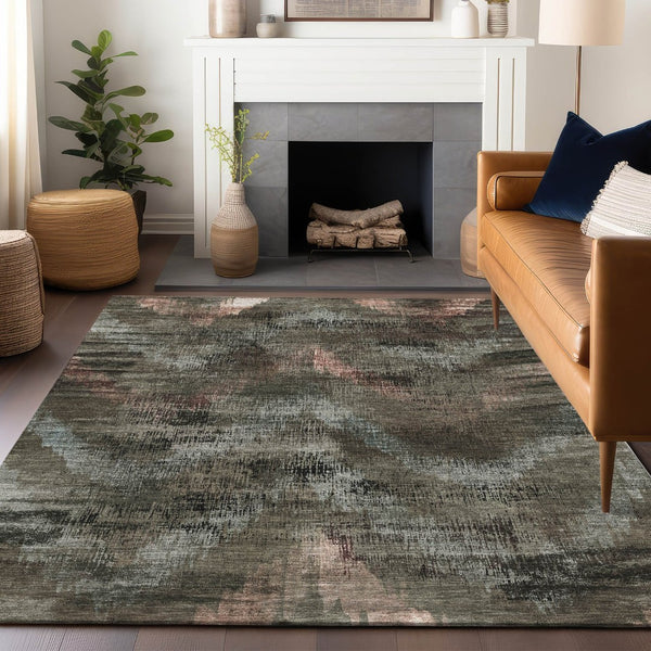 HomeRoots 5' X 8' Stylish Brown Salmon & Gray Abstract Washable Area Rug with UV Protection for All Rooms 665479