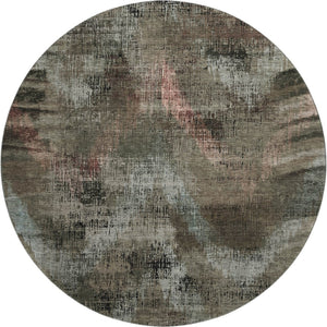 HomeRoots 8' Brown Salmon and Gray Abstract Round Rug - Washable, UV-Protected, Modern Design for High-Traffic Areas 665480