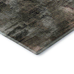 HomeRoots 8' Brown Salmon and Gray Abstract Round Rug - Washable, UV-Protected, Modern Design for High-Traffic Areas 665480