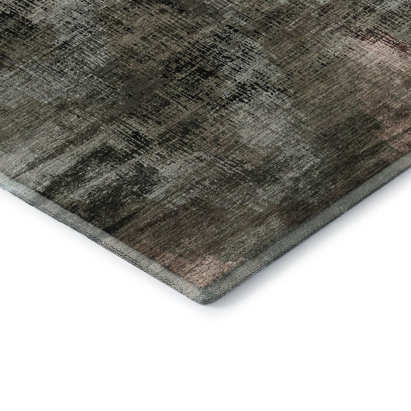 HomeRoots 8' Brown Salmon and Gray Abstract Round Rug - Washable, UV-Protected, Modern Design for High-Traffic Areas 665480
