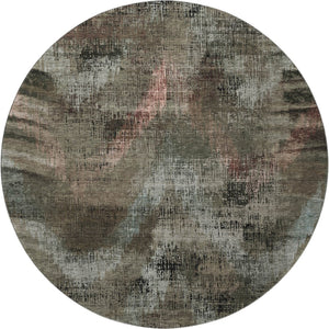 HomeRoots 8' Brown Salmon and Gray Abstract Round Rug - Washable, UV-Protected, Modern Design for High-Traffic Areas 665480