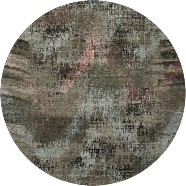 HomeRoots 8' Brown Salmon and Gray Abstract Round Rug - Washable, UV-Protected, Modern Design for High-Traffic Areas 665480