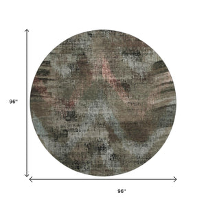 HomeRoots 8' Brown Salmon and Gray Abstract Round Rug - Washable, UV-Protected, Modern Design for High-Traffic Areas 665480