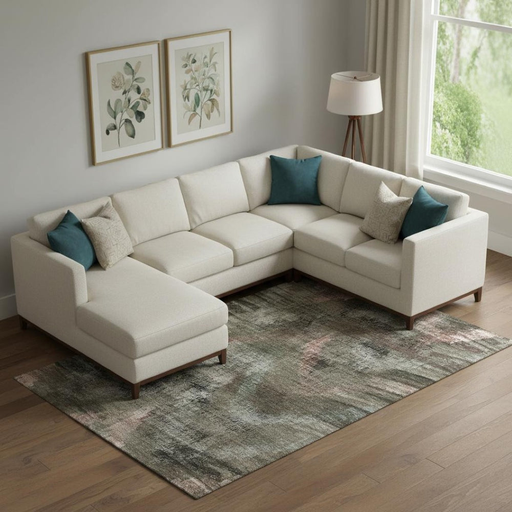 HomeRoots 9' X 12' Abstract Washable Area Rug in Brown, Salmon & Gray - Durable, UV-Protected & Stylish! 665482