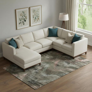 HomeRoots 9' X 12' Abstract Washable Area Rug in Brown, Salmon & Gray - Durable, UV-Protected & Stylish! 665482